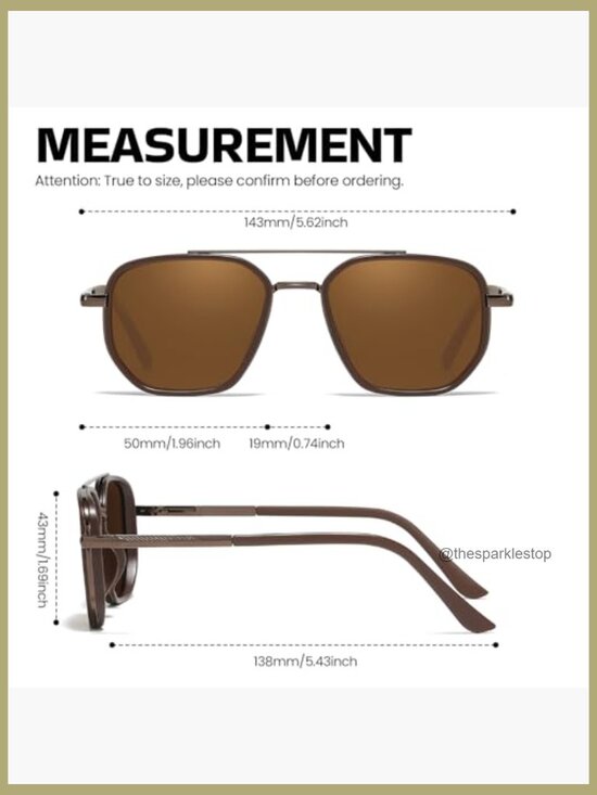 Polarized Square Frame Aviator Sunglasses with UV400 Protection